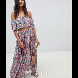 ASOS 2pc Print Crop Top & Slit Maxi Skirt Set